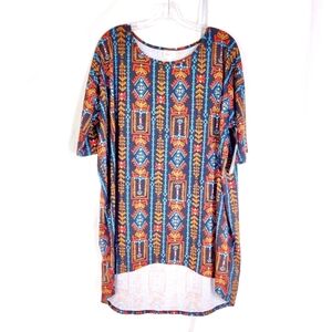 NEW LuLaRoe "Irma" Tunic Top T Tee Shirt Dress Women Sz Large Black w/ Geo Print